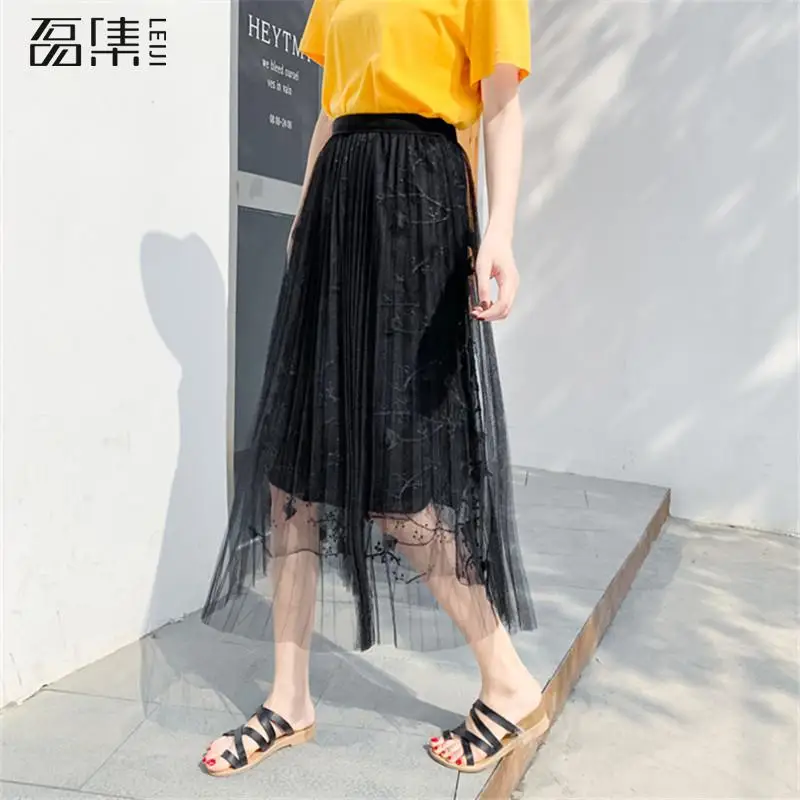 

skirts womens plus size long Elastic High Waist Pleated Three-dimensional flower black white pink tulle skirts