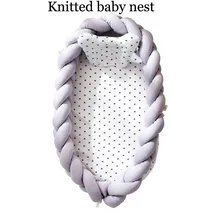 Переносная детская вязаная кроватка с подушкой для новорожденного, спальное гнездо, детская кровать, дорожная люлька, бампер, Съемный и моющийся, 0-24 месяца
