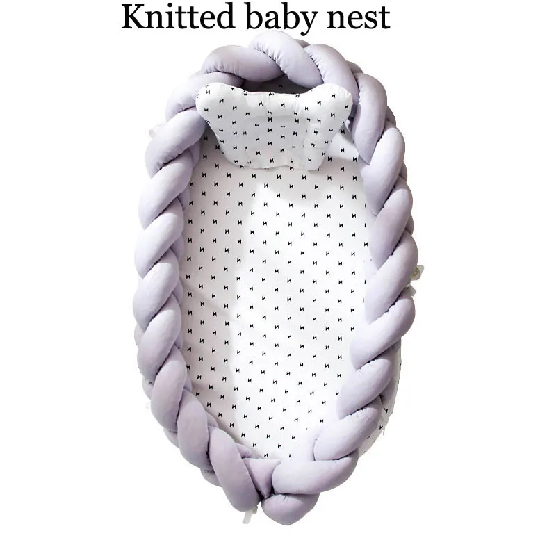 

Portable Baby Knit Crib with Pillow Newborn Sleeping Nest Playen Bed Travel Bassinet Bumper Removable And Washable 0-24months