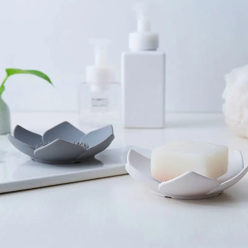 Soap Dish Anti-slip Draining Case Silicone Holder Tray Bathroom Soapbox Storage