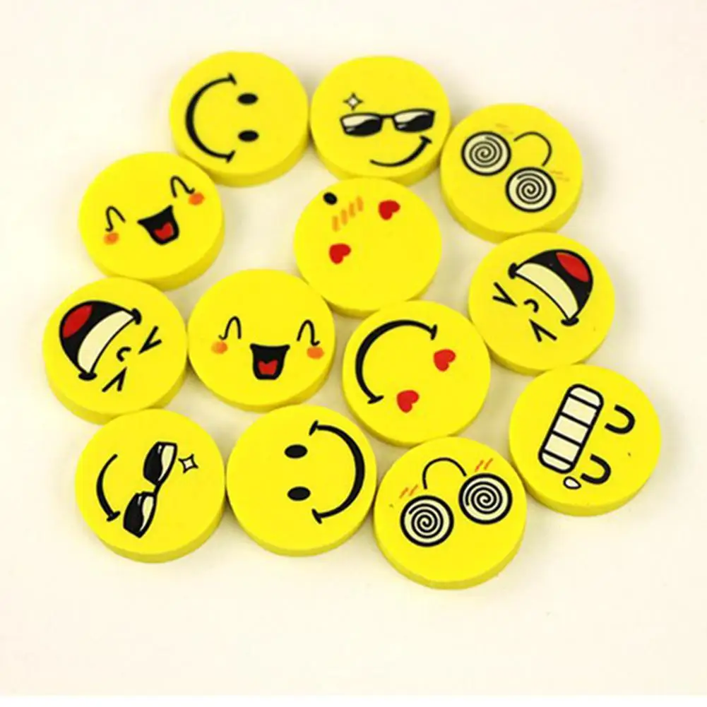 

Cartoon Emoji Print Round Shape Pencil Eraser Random delivery 4 pcs/pack Mini Rubber Easer r20