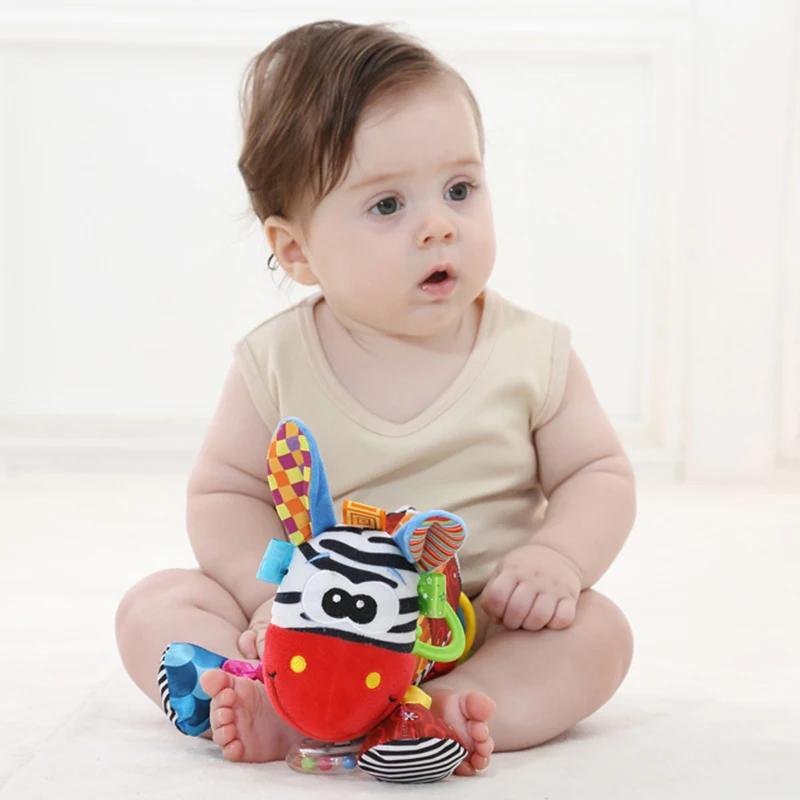 Animal Baby Bell Hand Grasp Educational Toys Infant Rattle Bell Mobility on The Crib Bed Hanging Plush Teether Dolls Infant Toys