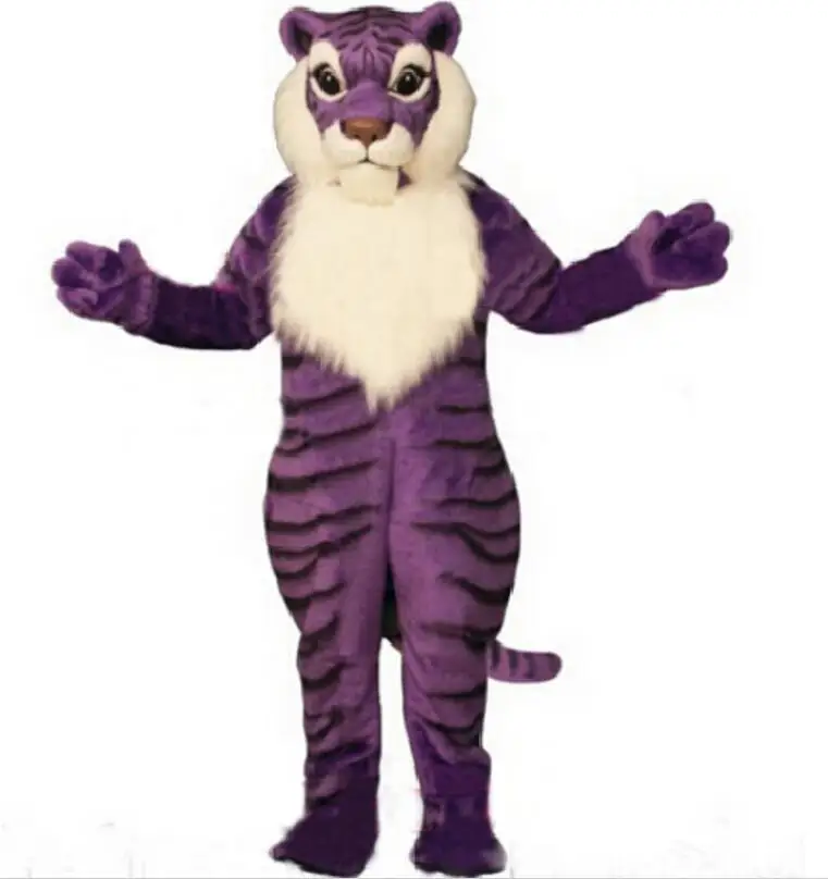 

Professional Custom Anime Costumes Purple Tiger Mascot Costume wholesale Cartoon Wild Cat Theme Carnival Fancy Dress