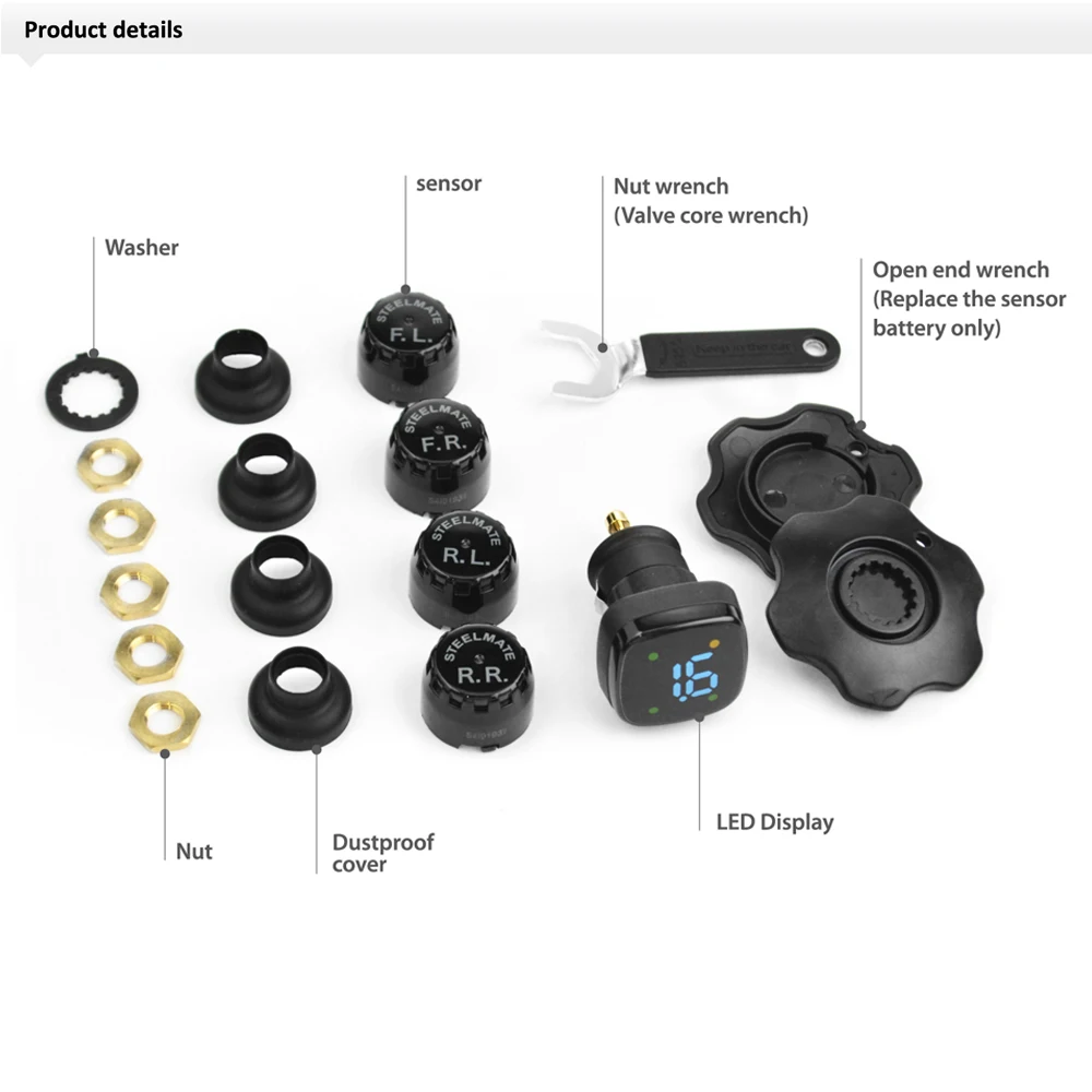 Steelmate Профессиональный TPMS TP-76 система контроля давления в шинах светодиодный прикуриватель внешние датчики автомобильные аксессуары