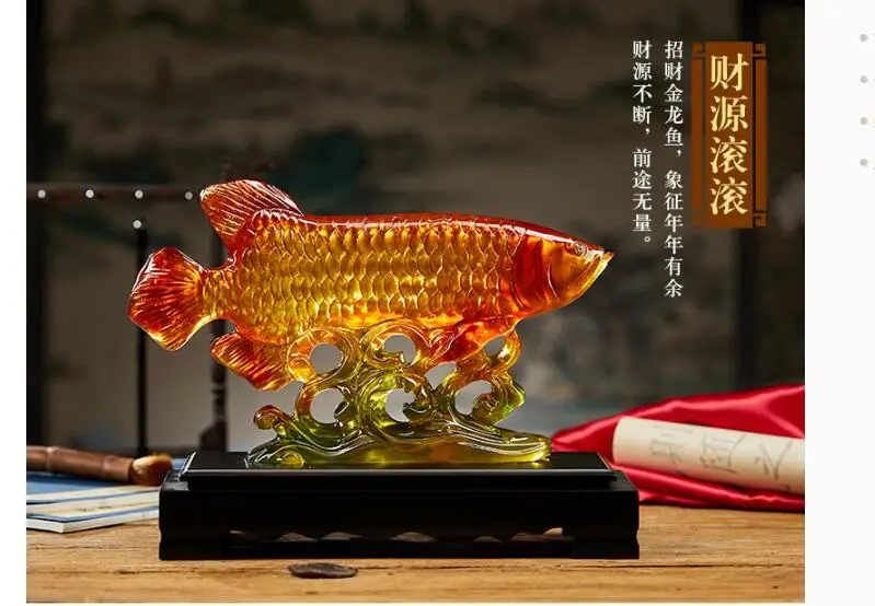 37 см большой# домашний магазин лобби фэн-шуй талисман Рисование денег на удачу золото Arowana рыба цвет кристалл скульптура статуя