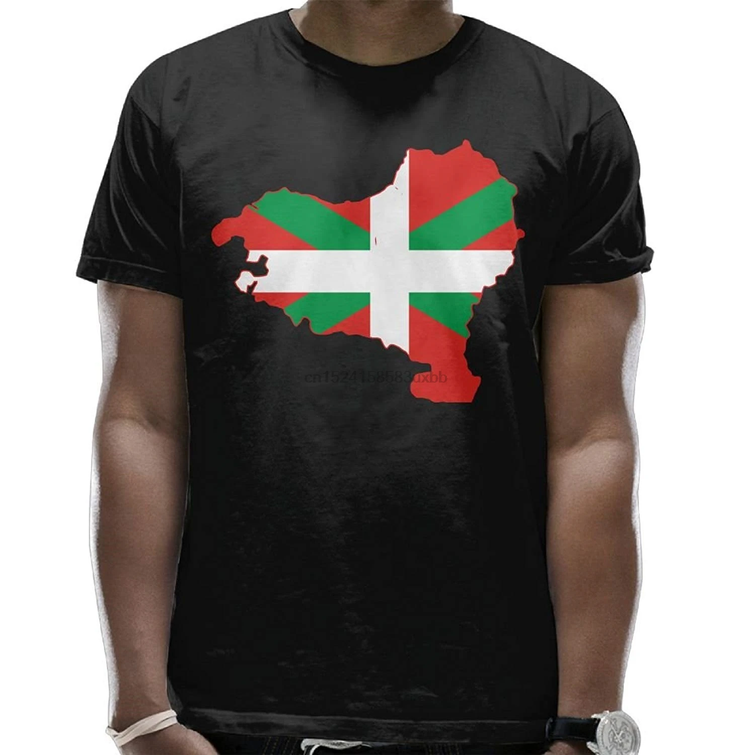 

Summer Custom Crew Neck Short Sleeve T-Shirt Flag Map of Basque Country Cotton T-Shirts for Men's High Quality Top Tee