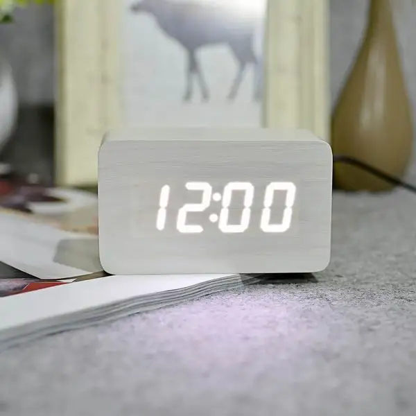 Suncree Деревянный цифровой светодиодный будильник время Despertador управление звуком USB/AAA дисплей температуры электронный стол настольные часы - Цвет: white white