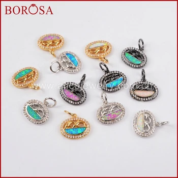 

BOROSA Fashion Pendant for Necklace,Micro Pave White Zircons CZ Crystal Manmade Opal Pendant Beads for Women Jewelry WX542