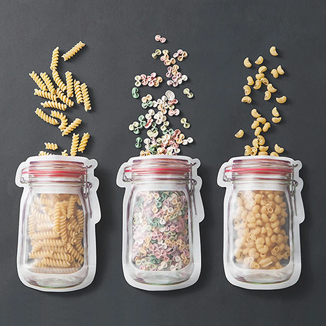 

HIPSTEEN Mason Jar Shaped Food Container Plastic Bag Portable Household Clear Zipper Sealed Zip-lock Reclosable Storage Bag