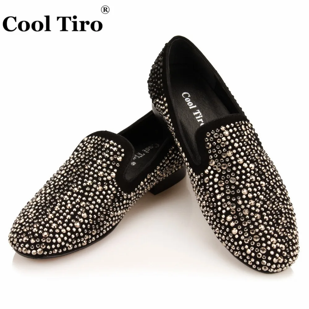 

COOL TIRO Gun Colors Strass Loafers Men Slippers Moccasins Party Wedding Dress Shoes Rhinestones Casual Shoes flat luxurious