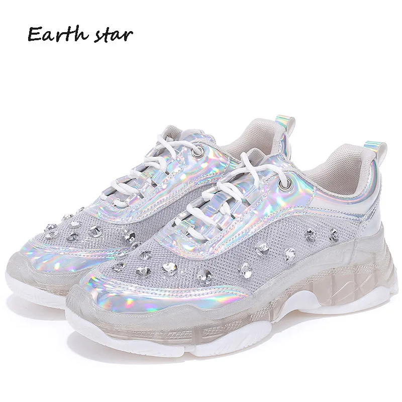 Glitter Shoes Women Chunky Sneakers zapatos de mujer White Bling