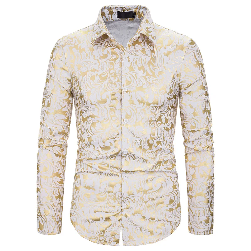 Nowy złoty brązujący Camisa społecznej koszule męskie Nowy złoty brązujący Camisa społecznej koszule męskie