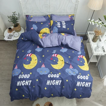 

Good night cartoon 4/3pcs Bedding Sets Sweet blue duvet cover Set bed sheet pillow cases Home textiles Comfortable bedclothes