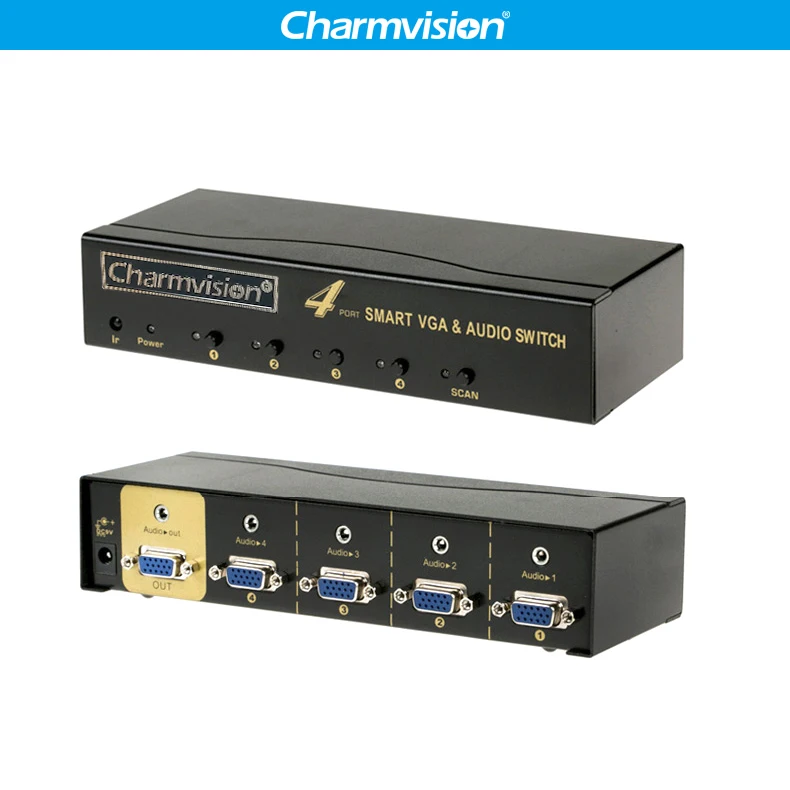 Charmvision VA401R 4 Порты VGA 3,5 мм аудио коммутатор Авто консервирования удаленного Управление VGA L/R голос одновременно переключатель управление