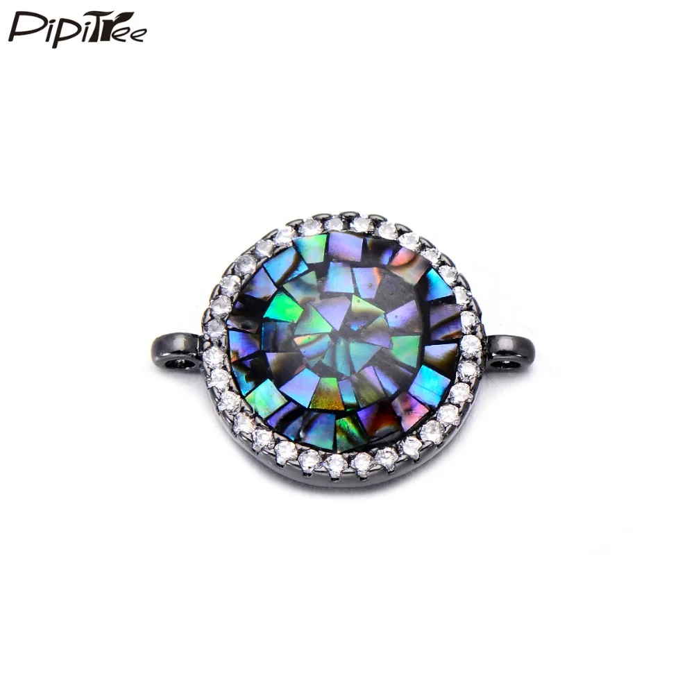 

Pipitree Colorful Natural Gravel Shell Round Charms Beads for Jewelry Making Copper CZ Zircon DIY Beads Jewelry Accessories 1pcs