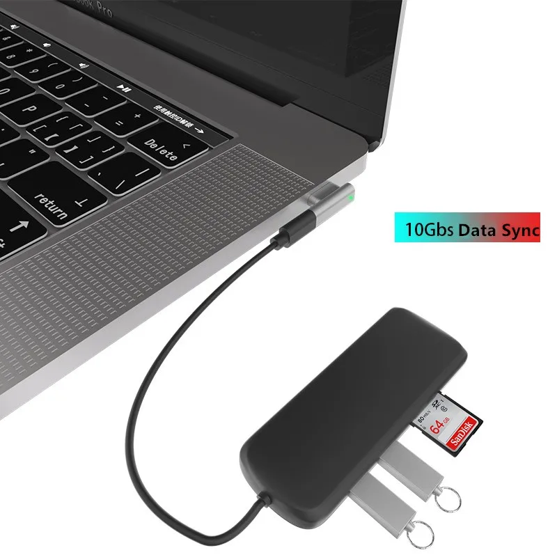 Магнитный usb type-C адаптер USB 3,1 с прямым углом 10 ГБ/сек. PD 100W быстрая зарядка Совместимость с MacBook Pro/Pixelbook/Matebook