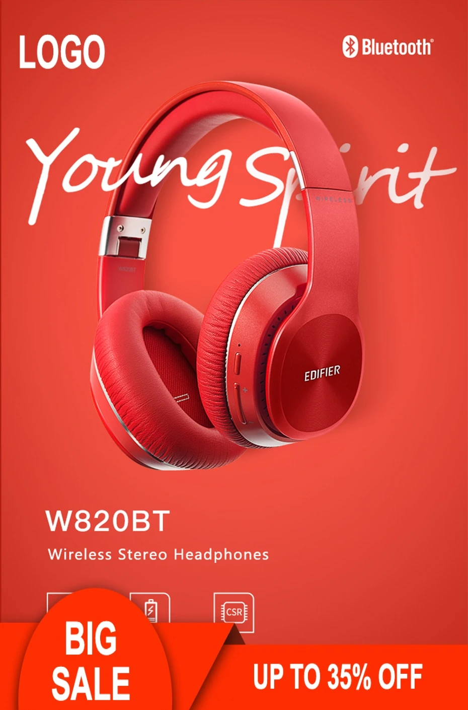 

EDIFIER W820BT Wireless Headphone Bluetooth4.1 Suit Perfectly Over-Ear Noise Isolation Up to 80 Hours of Battery Fold Easily