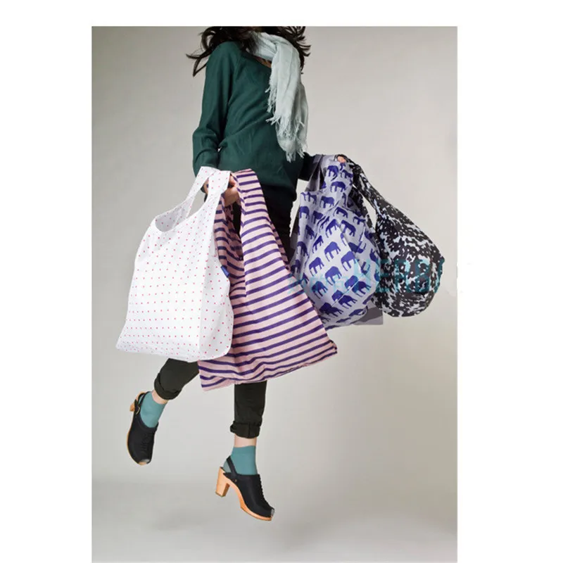 

Solid color fashion printing foldable green shopping bag tote bag folding bag convenient large capacity storage bag