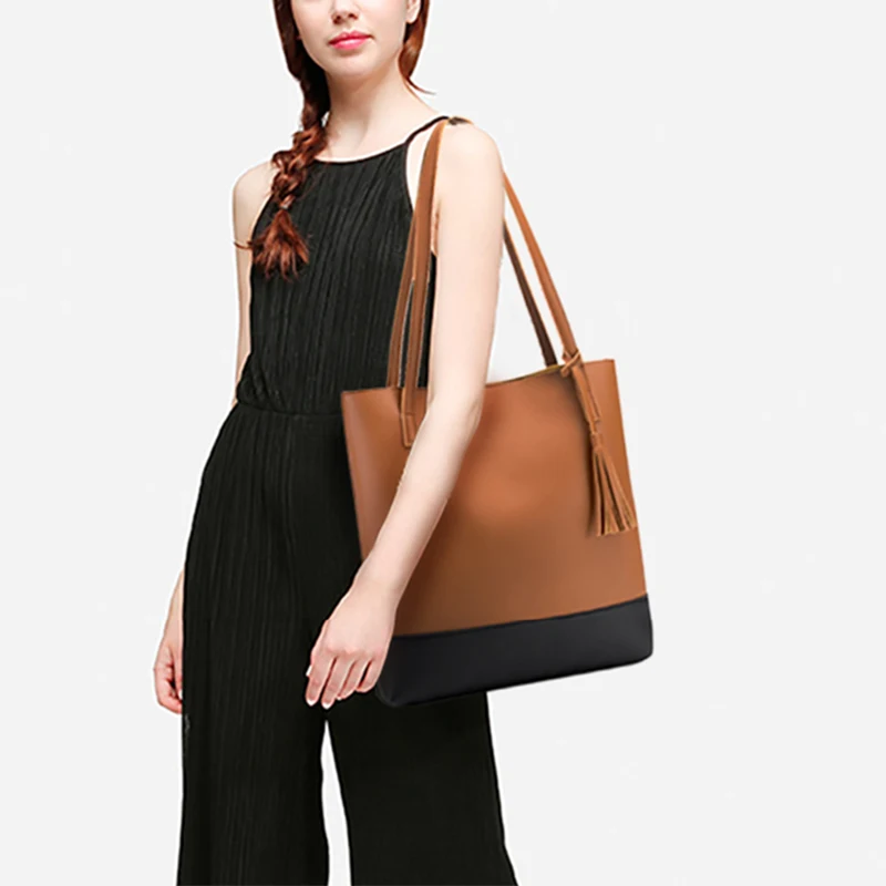

Women Soft Leather Bags High Quality Women Bag Luxury Tassels Bucket Large Capacity PO66