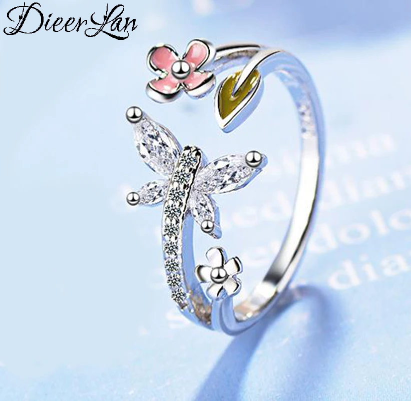

Summer Boho 925 Sterling Silver Zirconia Butterfly Rings for Women Wedding Jewelry Ladies Adjustable Size Finger Rings Anillos