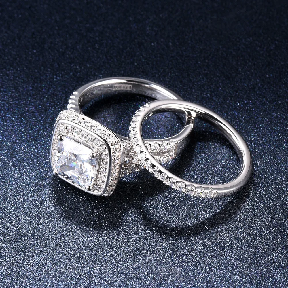 Brand 2.5ct Exquisite Simulated Diamond Ring Sets Solid 925 Sterling Silver CZ Wedding Engagement Ring For Women Bridal Gift