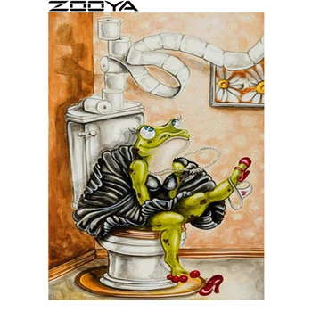 

Full 5D DIY Diamond Painting Needlework Animal Frog Toilet Diamond Embroidery Cross Stitch Round Rhinestone Home Decoration R904