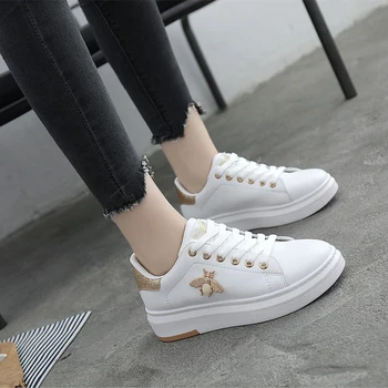 

Dropshipping Women's Casual Shoes New Fashion Sneakers Breathable PU Leather Platform White Shoes Soft With Rhinestones XYZ001