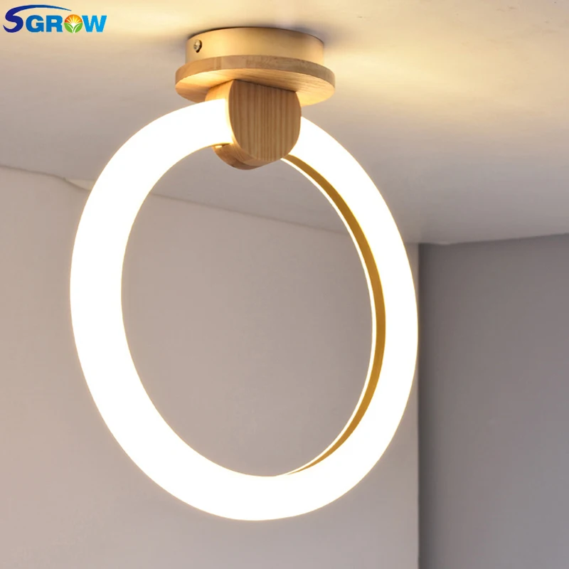 

SGROW Acrylic Ring Ceiling Light Fixtures Modern Wooden LED Lamp Indoor Lighting for Bedroom Living Room Nordic Art Deco Lamps