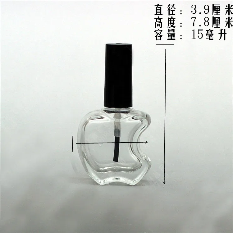Бесплатная доставка 10/15 мл apple формы прозрачная стеклянная бутылка для лака для ногтей, пустой черный Крышка кисть Косметика Упаковка для