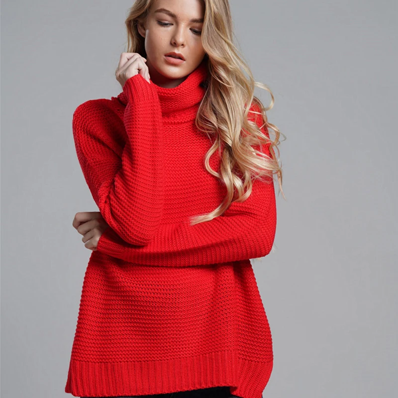 Wixra, женские теплые свитера больших размеров, повседневный пуловер с высоким воротом, свободные однотонные свитера с длинным рукавом, зимние женские свитера