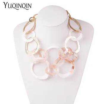 

Trendy Acetic Acid Acrylic Gold Metal Geometric Chains Necklaces Charms for Women Acetate Resin Fashion Circle Jewelry Wholesale