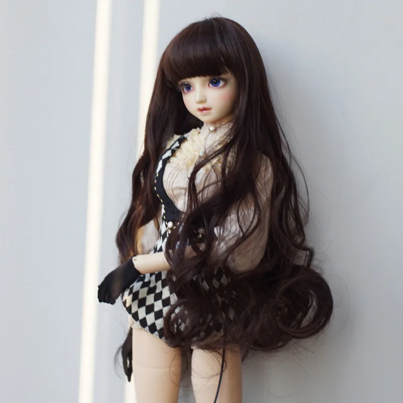 

High Quality High Temperature Wire Brown straight bangs curly hair for 1/3 1/4 1/6 BJD Dolls