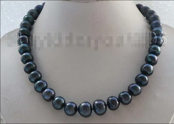 

shipping>>> >>17.5" Genuine Natural 11-14mm black Pearl Necklace 925silver clasp #f1823!