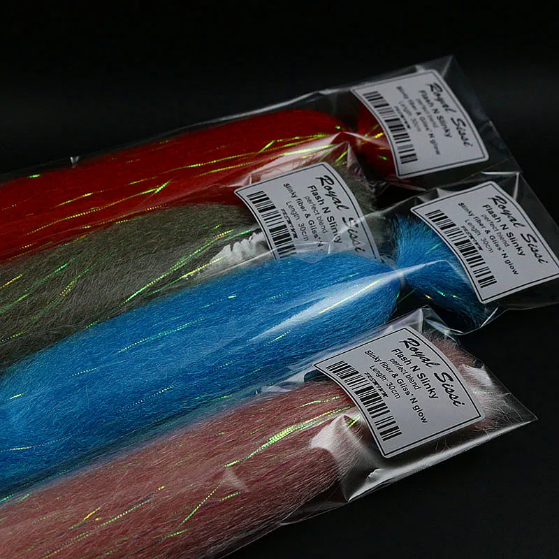 Фото Royal Sissi 8 цветов Flash N Slinky fiber, Длинные мерцающие синтетические волосы, ворсинки для морской воды, материалы для завязывания мушек №5