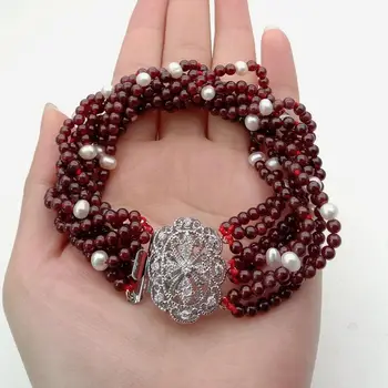 

8" 8 Strands White Pearl Garnet Bracelet