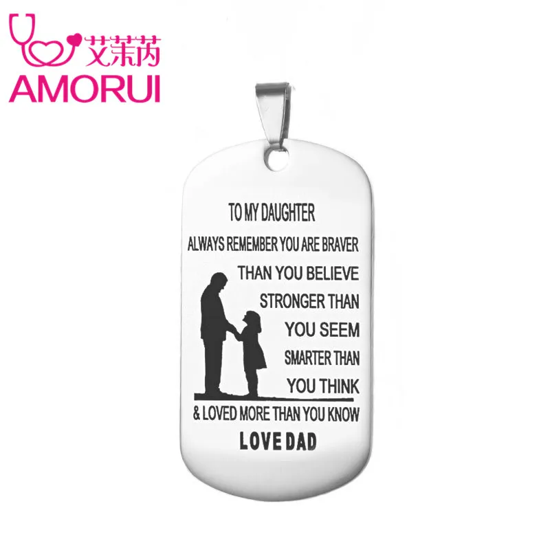 AMORUI To my Son/Daughter Pendant Long Chain Necklaces Love Mom/Dad ID Bar Tag Customized Name Necklace Men/Women Gift Jewelry