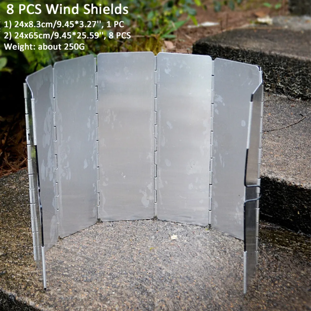 8 unids PCs quemador de exterior estufa de Picnic tipo de pantalla de aleación de aluminio parabrisas para acampar al aire libre senderismo vajilla utensilios de cocina