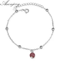 Anenjery, простой модный браслет с натуральным кристаллом клубники для женщин, подарок для девушек, горячая распродажа, 925 пробы, серебряные ювелирные изделия, S-B176