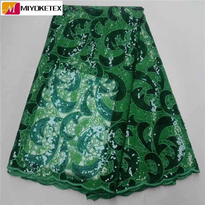 

High Quality African Organza Sequin Lace Fabric Hot Sale Nigerian Wedding Dress Organza Green French Tulle Laces Fabric PSA554-1