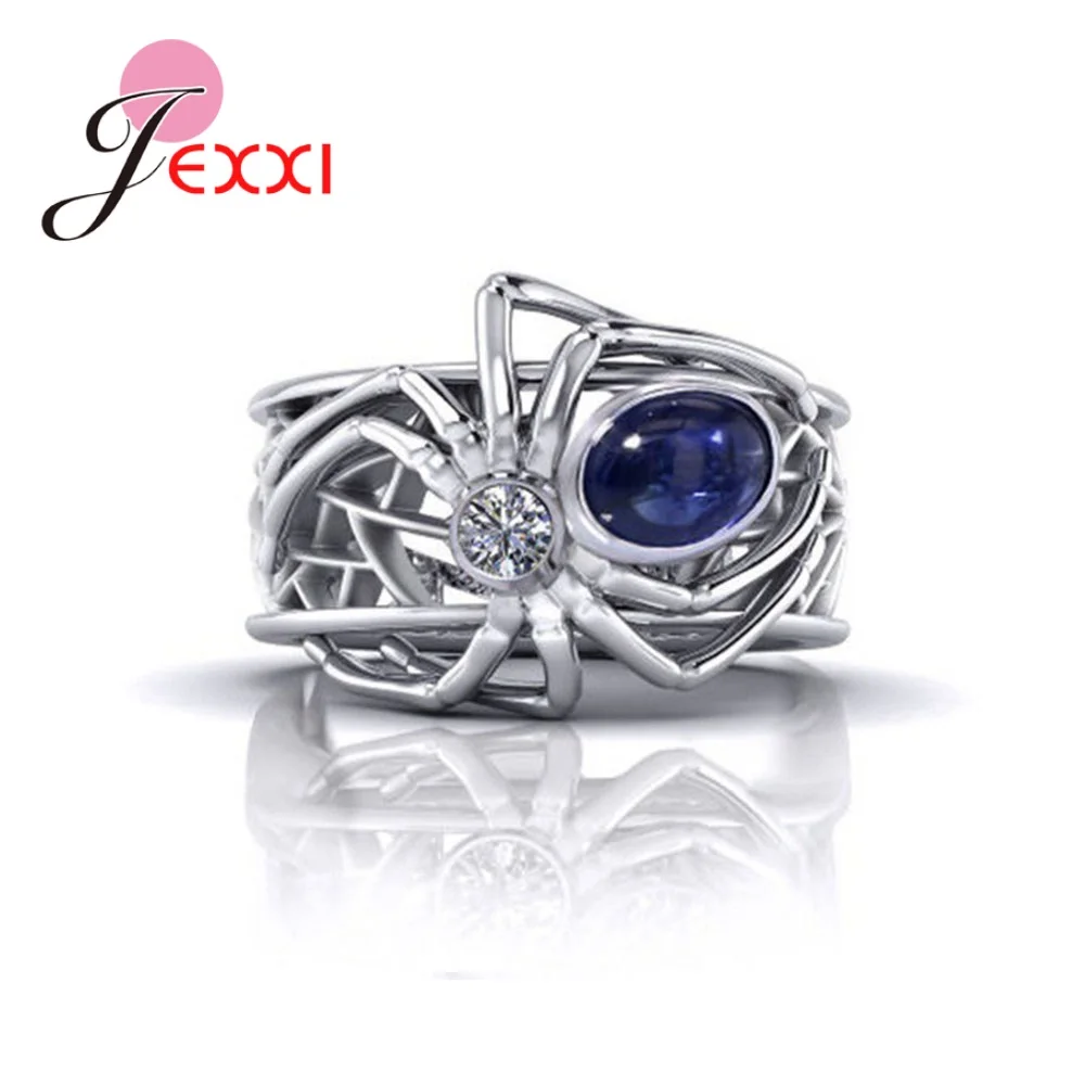 Новое креативное кольцо с пауком в европейском стиле панк женское кольцо с паутиной инкрустированные Голубой цирконий ювелирное обручальное кольцо anel anillos