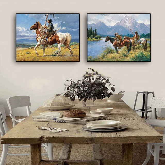 Native Americans on Horse Abstract Oil Paintings Printed on Canvas 1