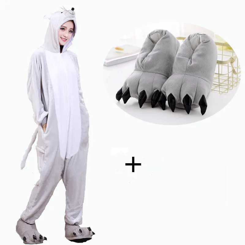 Adult Onesies Mouse Animal Pajamas Unisex Men Mice Pyjamas Gray Party Jumpsuit Warm Flannel Winter Funny Kigurumi (5)3