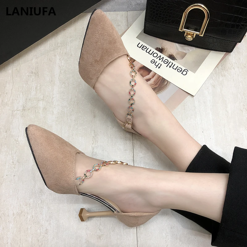 

Women Shoes Pointed Toe Pumps Suede Dress High Heels Shoes Women Slip-On High Heels Wedding sandals Mujer plus size 35-40 &242