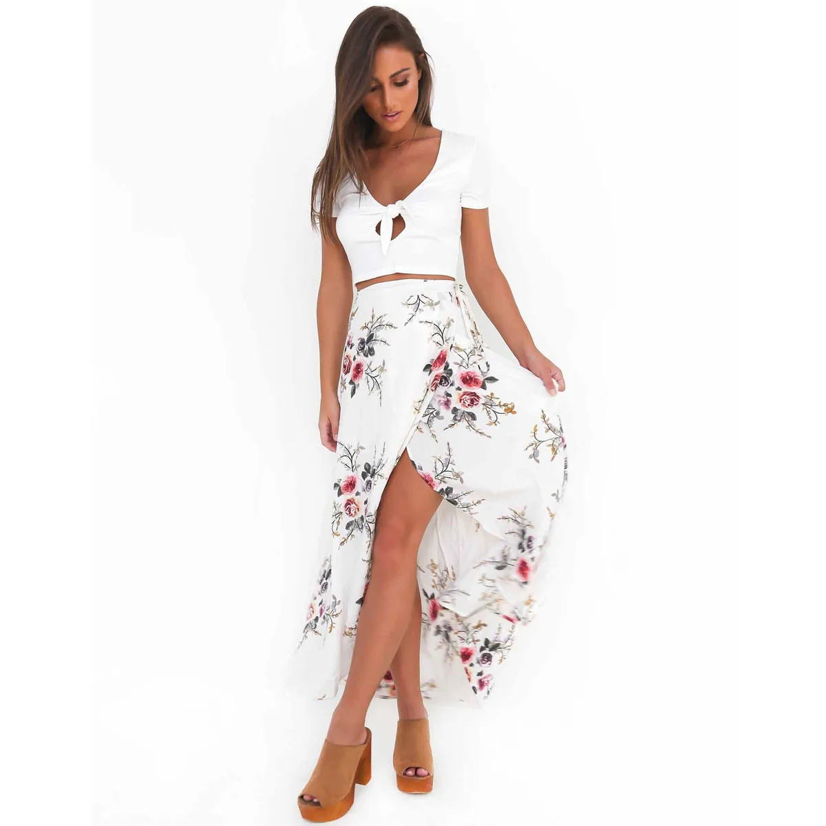 Aphrodite Home Inspired Women Irregular Skirt Floral Print Long Skirts