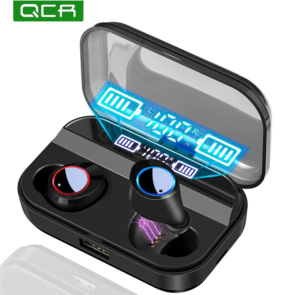 

QCR TWS 5.0 Wireless Bluetooth Earphone LED Power Display Touch Control Sport 9D HiFi Stereo Cordless Earbuds Earphone