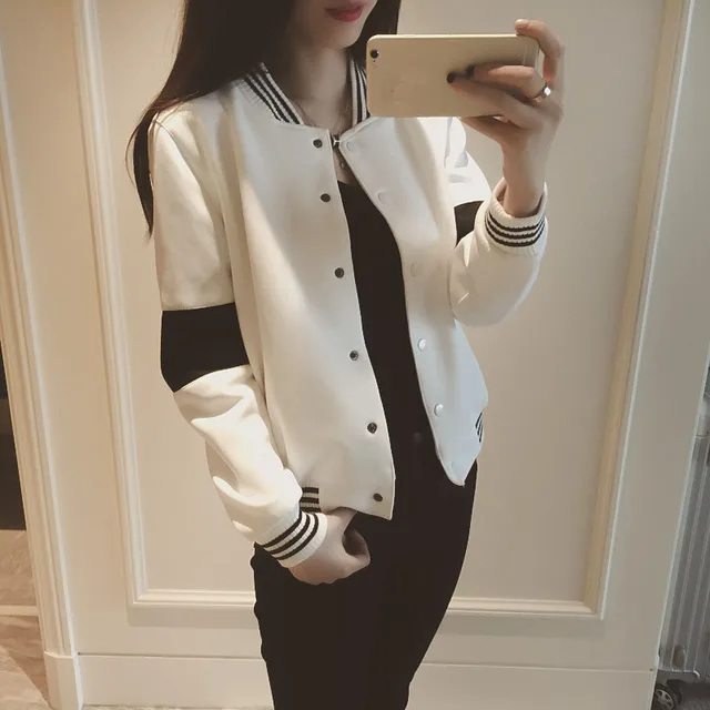 2016New Brand Bomber Jacket Women Black/White Striped Short Cotton Outwear Coats Female Stand Collor Thin Baseball Jackets XB397 1