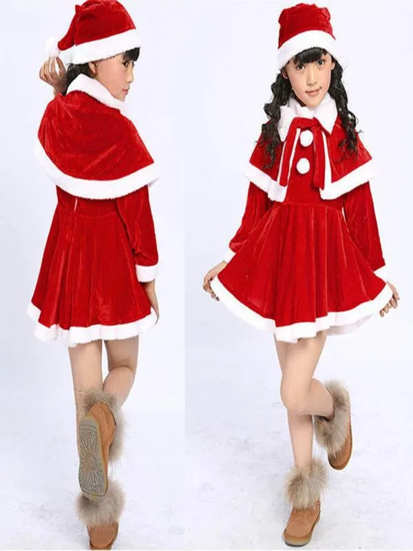 

Toddler Kids Baby Girls Christmas Clothes Costume Party Dresses+Shawl+Hat Outfit 3Pcs