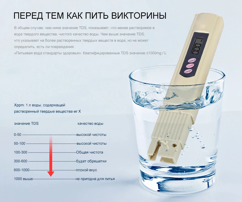 Цифровой Измеритель Качества растворенных твердых тел, измеритель чистоты воды, измеритель температуры воды 0-9990 PPM, тестовая ручка