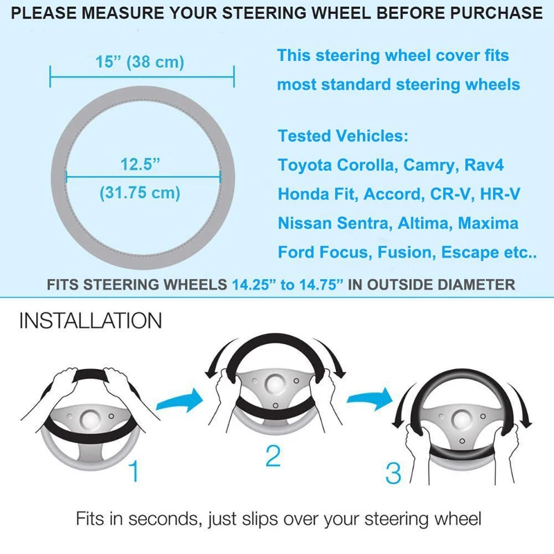 AUTOYOUTH-PU-Leather-Steering-Wheel-Cover-Black-Lychee-Pattern-with-Anti-slip-Braiding-Style-M-Size (5)