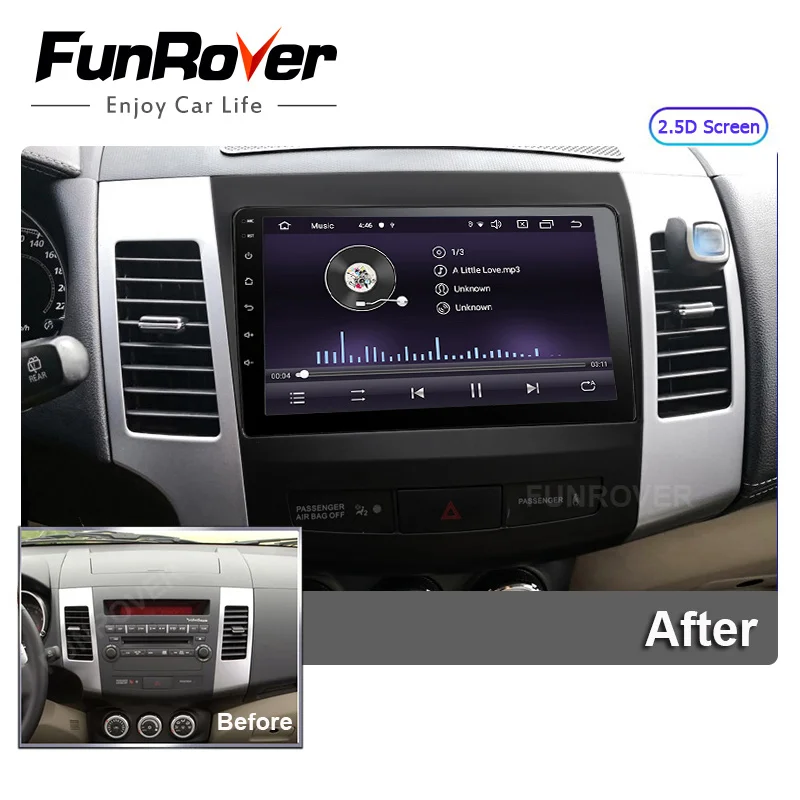 Best Funrover 2.5D+IPS android 9.0 2 din car dvd for Mitsubishi Outlander 3 2014 Peugeot 4007 Citroen C-Cross radio gps navigation 1